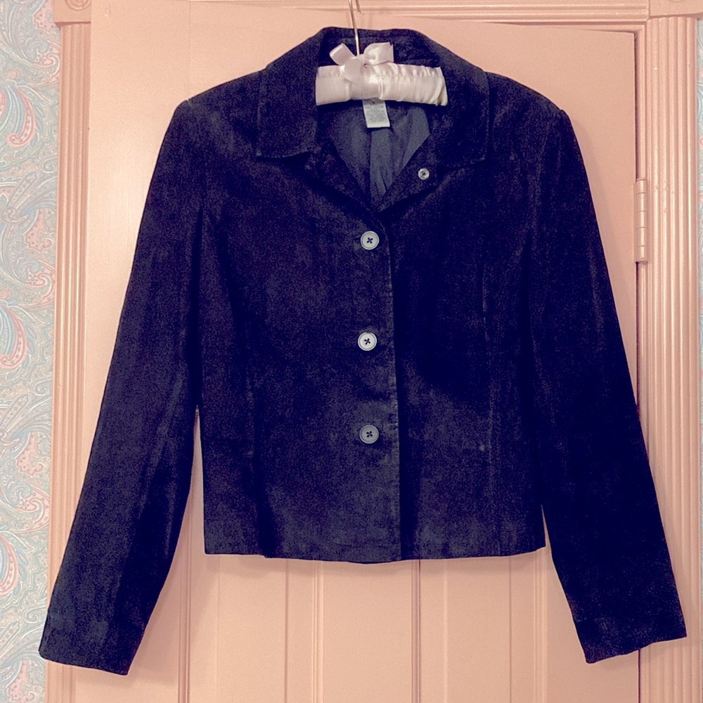 Alfani Genuine Leather Suede Jacket, Black, size Petite Small